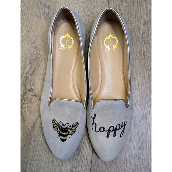 NEW C. Wonder Celeste Bee Happy Beige Suede Leather Embroidered Flats Size 5 - Picture 9 of 9